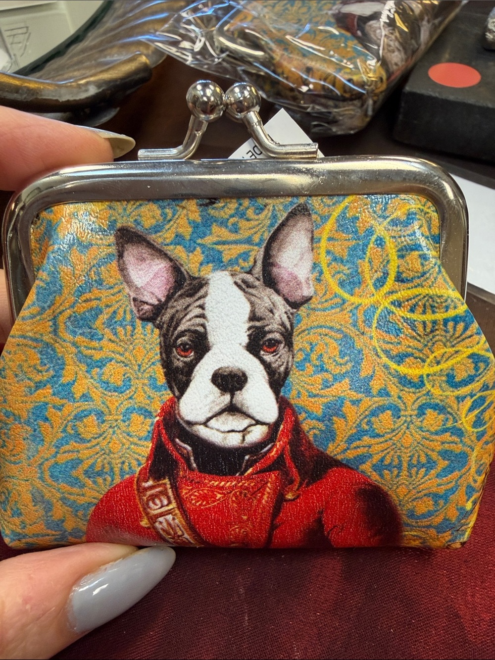 Dog Portrait Coin Purse - Red & Blue Wallet